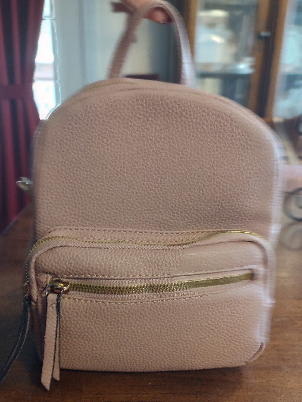 Pebbled Mini Backpack in Blush Pink with Gold Hardware